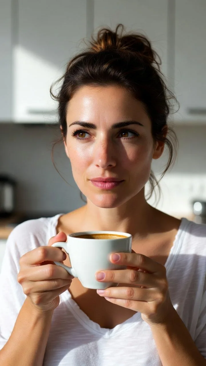 ¿El café engorda? Mujer sosteniendo taza de café