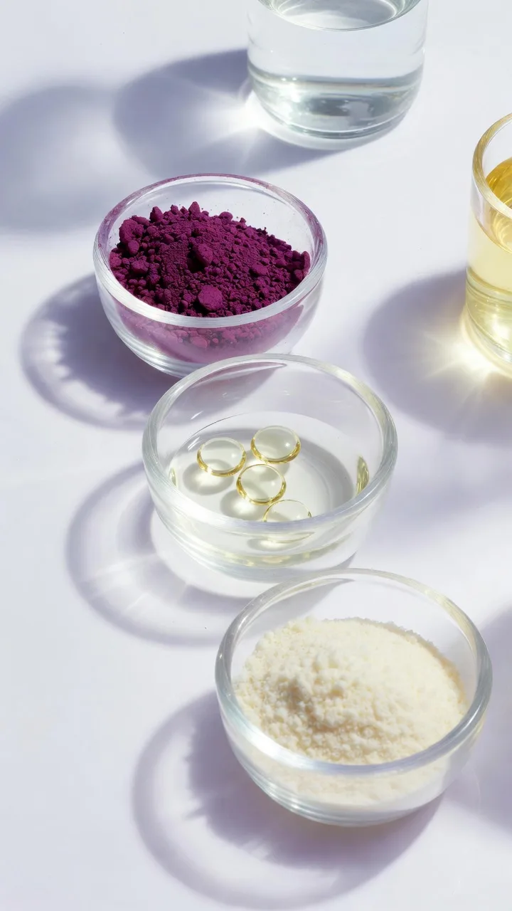 Ingredientes activos del acai: antocianinas, omega y fibra en representación científica