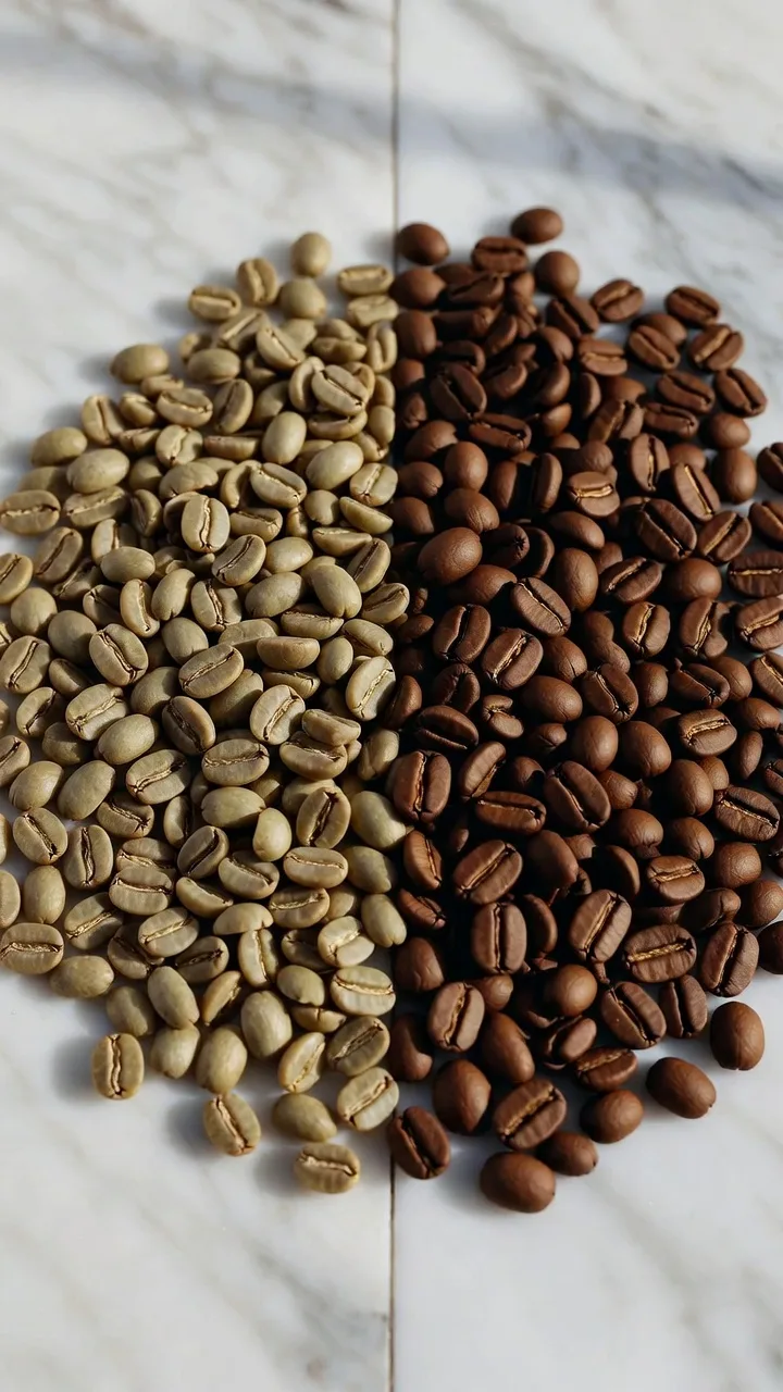 Granos de café verde sin tostar comparados con granos de café tostado: diferencias visuales y nutricionales